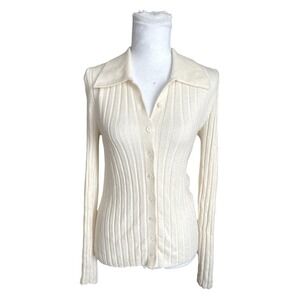 Women's Banana Republic 100% Merino Wool Collared Ivory Sweater Button Down XS